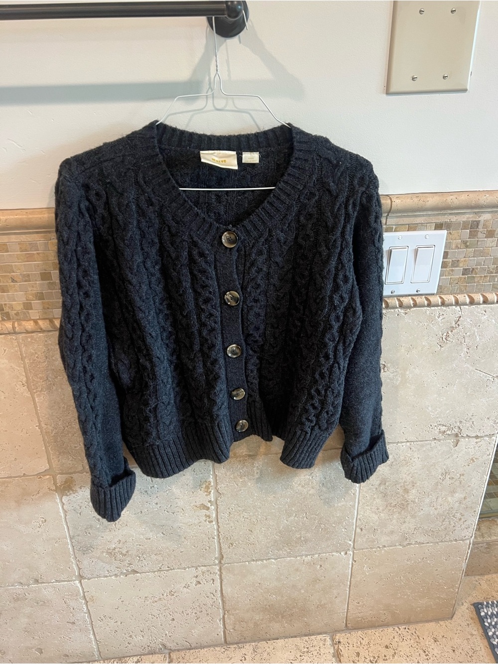 Anthropologie Black Cable-Knit Button Front Cardigan